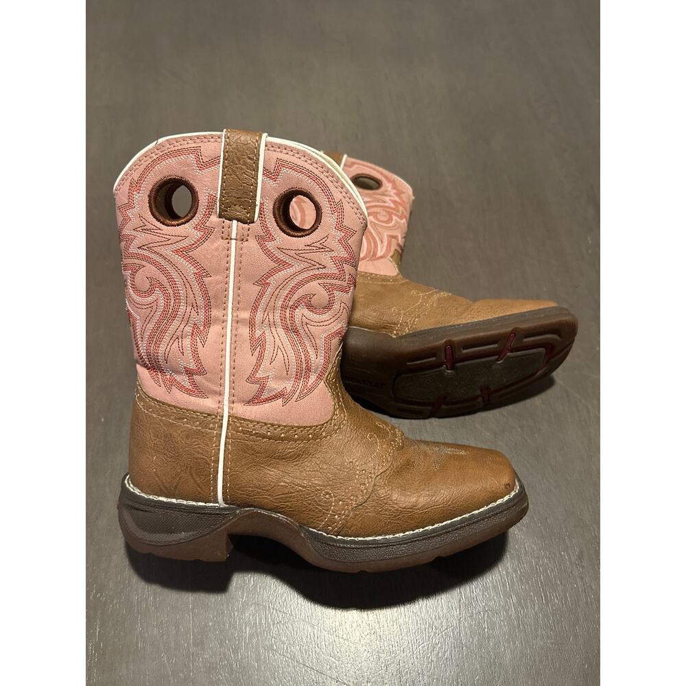 Durango Kids Tan/Pink 8 inch Western Boots Size 2M Style BT287 worn once!
